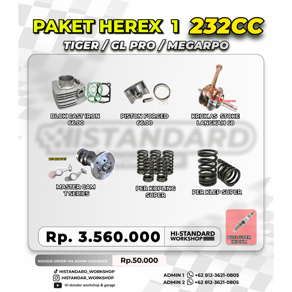 PAKET BORE UP STROKE UP 232CC HEREX TIGER GL PRO PISTON 66 LANGKAH 68 FULL BRT