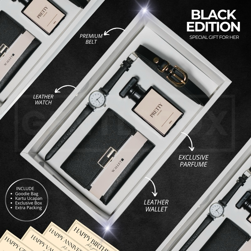 Hampers Ulang Tahun Wanita Gift Set Anniversary Kado Cewek Black Edition by GENTLEBOX