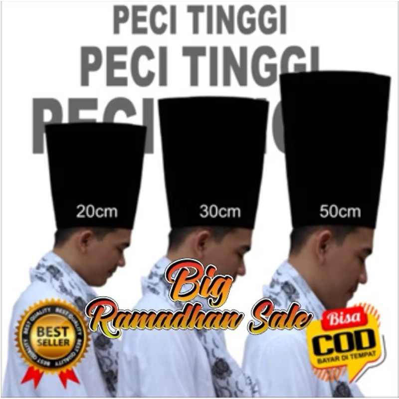 Peci Sholat Songkok Kopiah Hitam Tinggi 14 20 30 50cm - Peci Hitam Madura - Peci Hitam Songkok Nasio