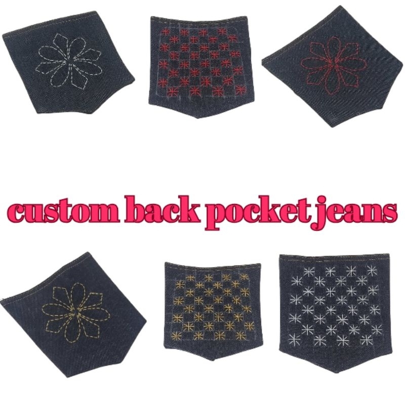 Custom Back pocket celana jeans /Denim sashiko motif