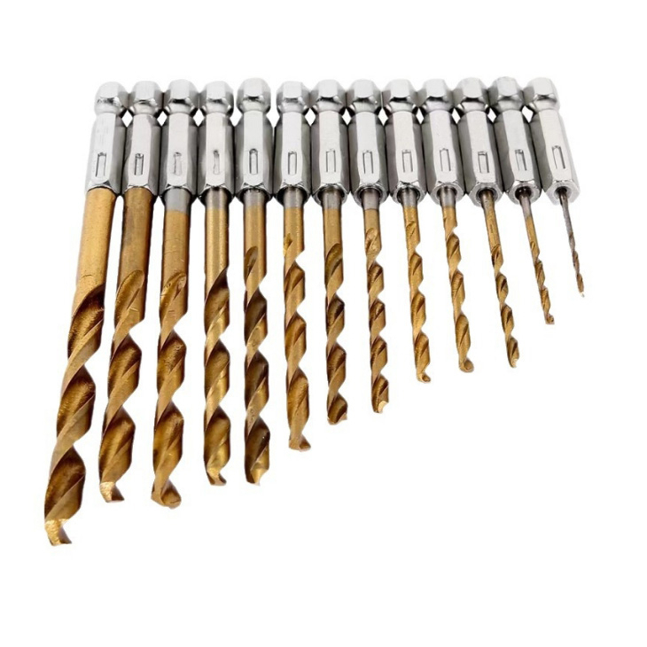Set Mata Bor Titanium 13pcs Mata Bor Kayu Besi Set Komplit Titanium Twist Drill Set Mata Bor Lengkap