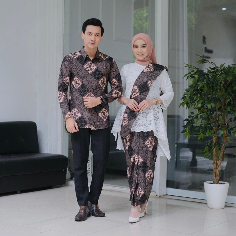 Couple Set Kemeja Batik Pria dan Rok Wiru Batik Wanita Instan Langsung Pakai Modern Berlapis Furing 