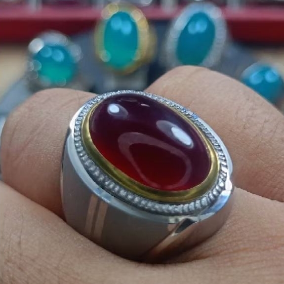 Natural Cincin Akik Red Garnet Black Mamba Giwang Kristal