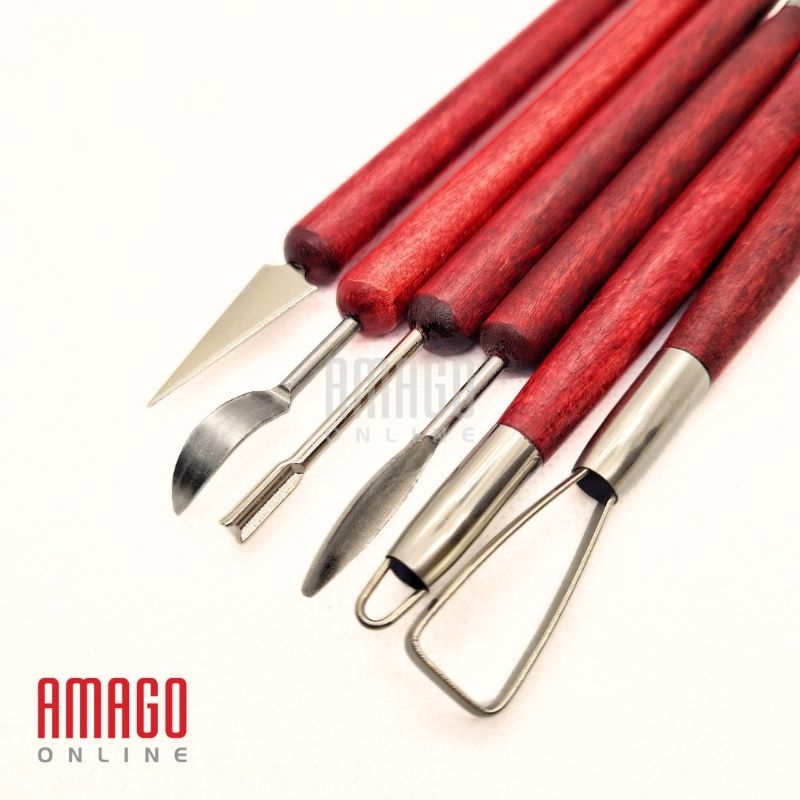 

6 buah Alat Ukir clay Gagang Kayu Clay Sculpting and Pottery Tools