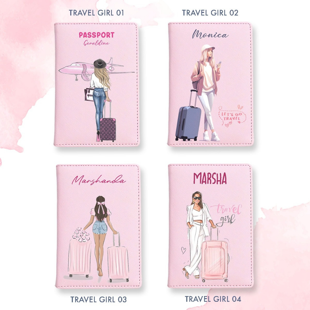 [ BISA CUSTOM NAMA ] Passport Travel Girl / Passport Holder custom Gambar Nama Logo / Cover Passport