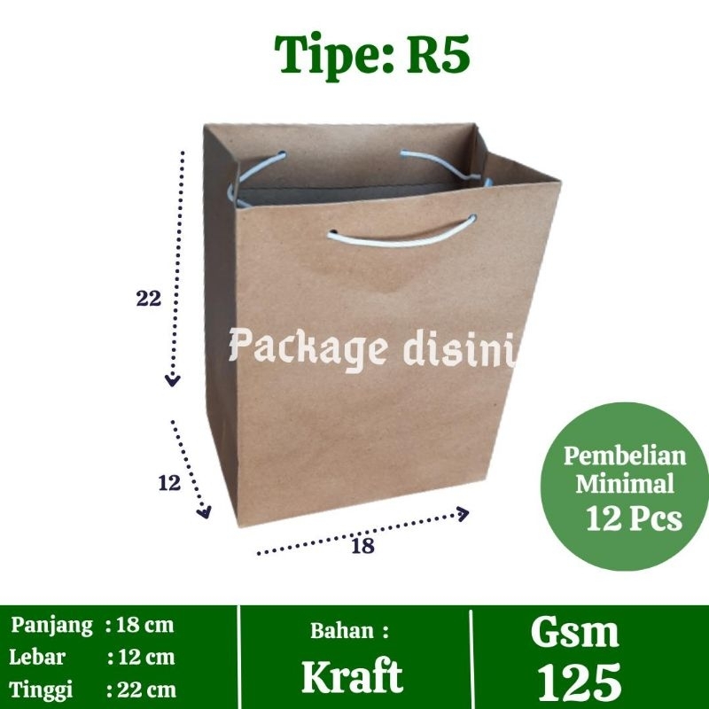 

Paperbag R5 Talikur Putih, Tas kertas Coklat Polos, P18 L12 T22