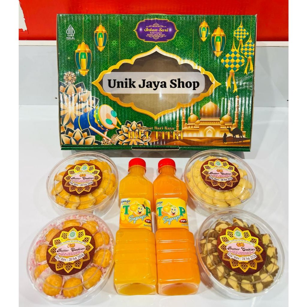 

Kue Lebaran INTAN SARI 1 Box Isi 4 Toples 2 Syrup - Hampers Lebaran - Kue Kering