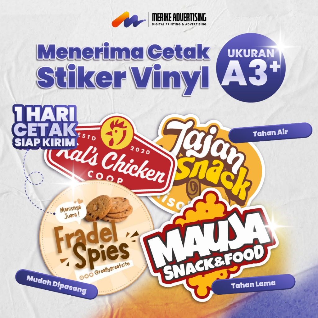 

STIKER VINYL UKURAN A3+ bisa cutting Bulat, Kotak, atau Mengikuti Pola