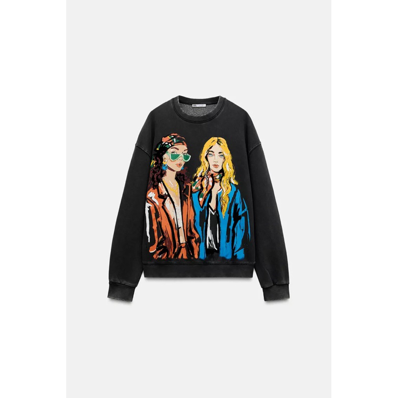 Zara sweatshirt sweater tipis motif 2 wanita
