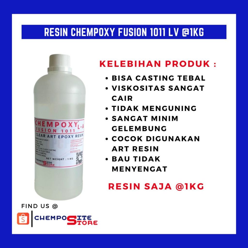 Chemposite EPOXY Resin CHEMPOXY Fusion 1011 LV @ 1kg RESIN SAJA - Epoxy Cair Minim Gelembung Kualita
