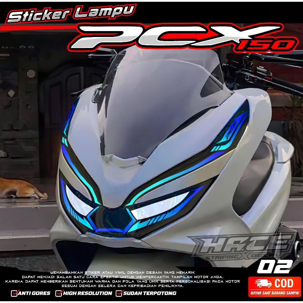 KODE 02 STIKER VARIASI ALIS LAMPU MOTOR PCX 150 - STIKER LAMPU DEPAN PCX 150 SIMPLE TERBARU