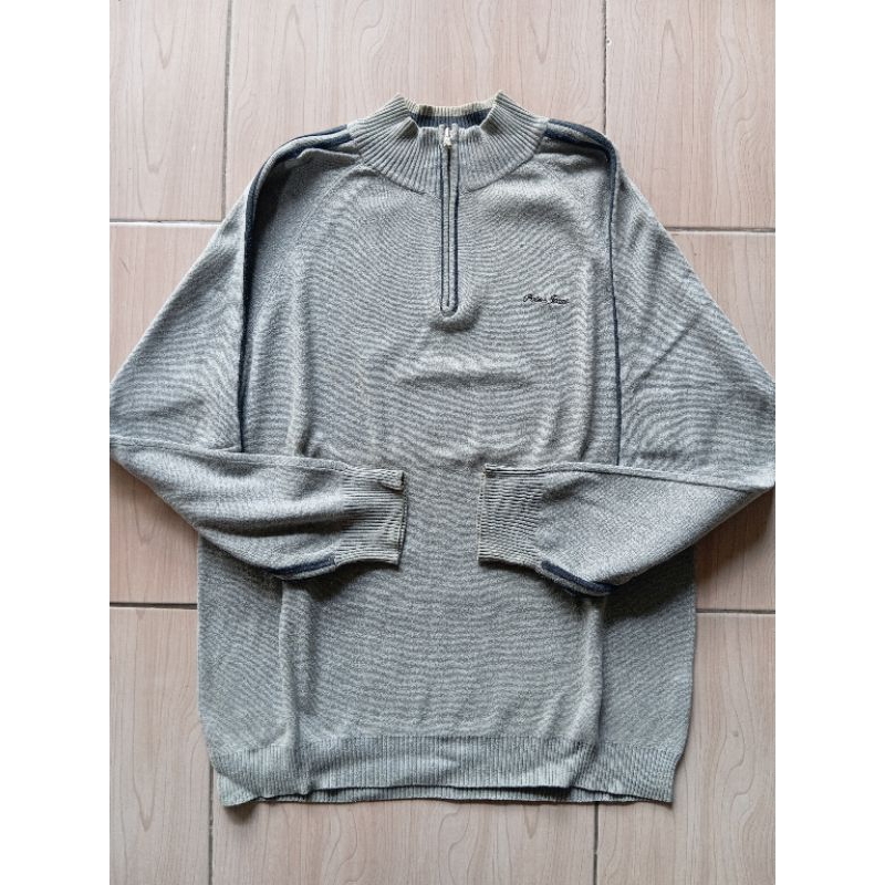 Jacket Halfzipper Crewneck Merek Maypole Bahan Rajut Fleece Warna Abu Size XL