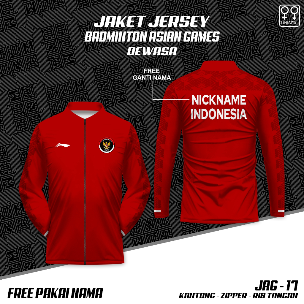 Jaket zipper jersey badminton indonesia kaos baju bulutangkis asian games terbaru