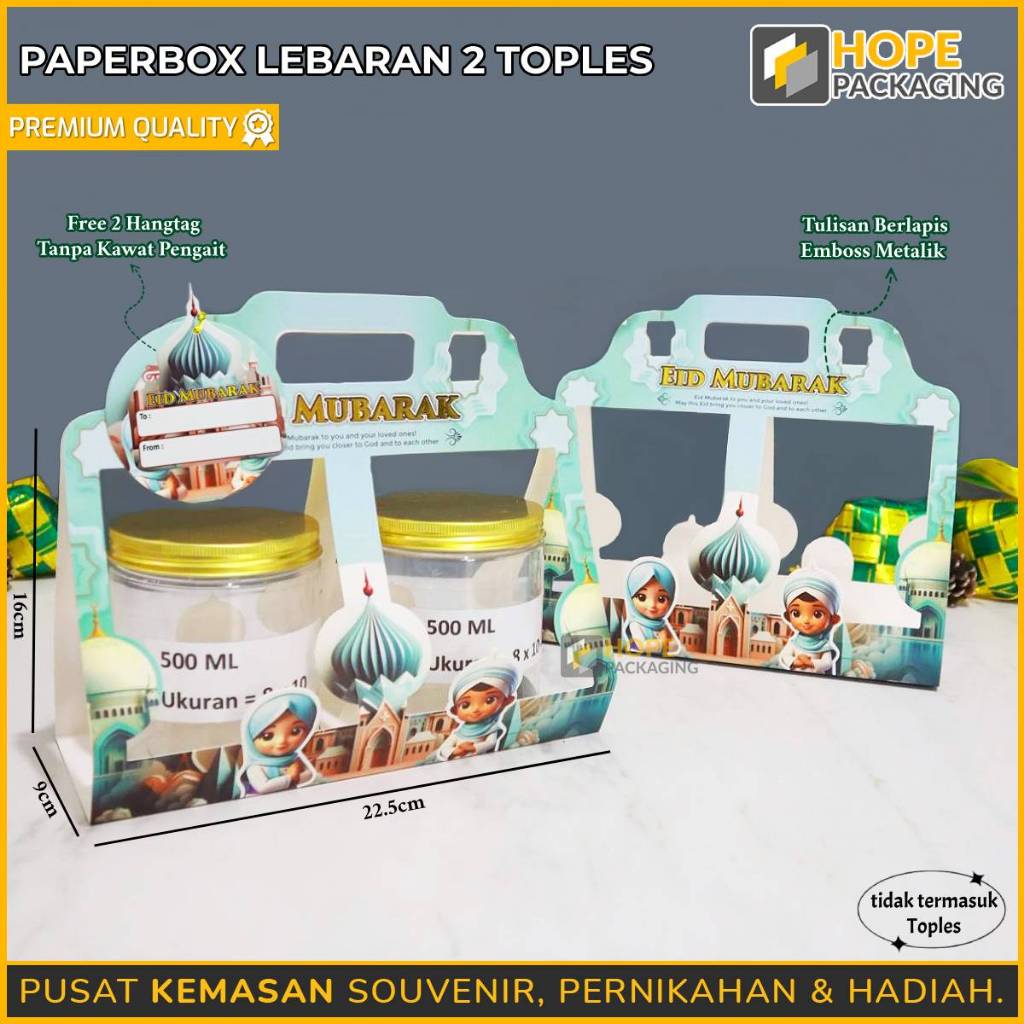 

Paper Box 2 Toples Idul Fitri / Box Jinjing Souvenir Kue Lebaran / Box Jar 500 ML / Box Hampers Kue Idul Fitri / Box Lebaran / Kue Toples Jar