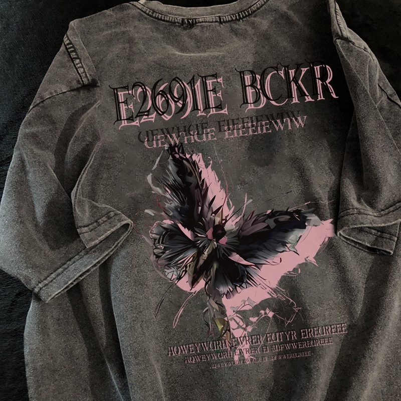 TINY Kaos Pria T-shirt Baju Kaos Oversize | Kupu -kupu Retro| Vintage Longgar Kaos Washed Pria Baju 