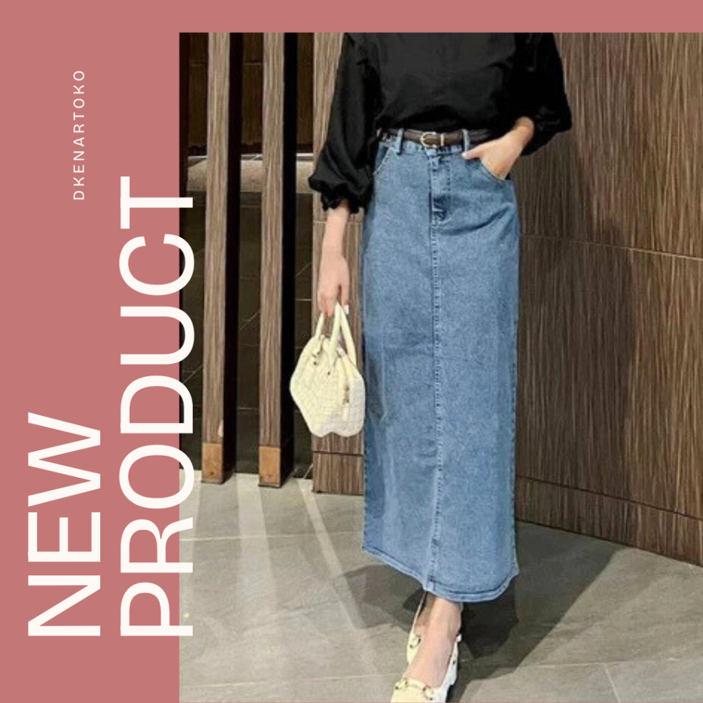 Rok Jeans Panjang ala Korea|Celana Rok Jeans Wanita Theana Rok Denim Kekinian