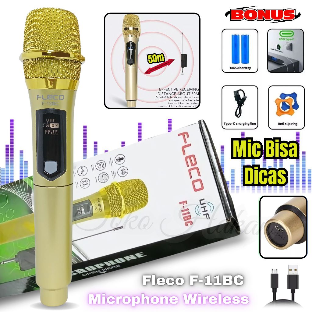 Mic Wireless / Microphone Wireless FLECO 11BC / Mic Ori / MIC KARAOKE / Microphone Karoke / Mic Blue