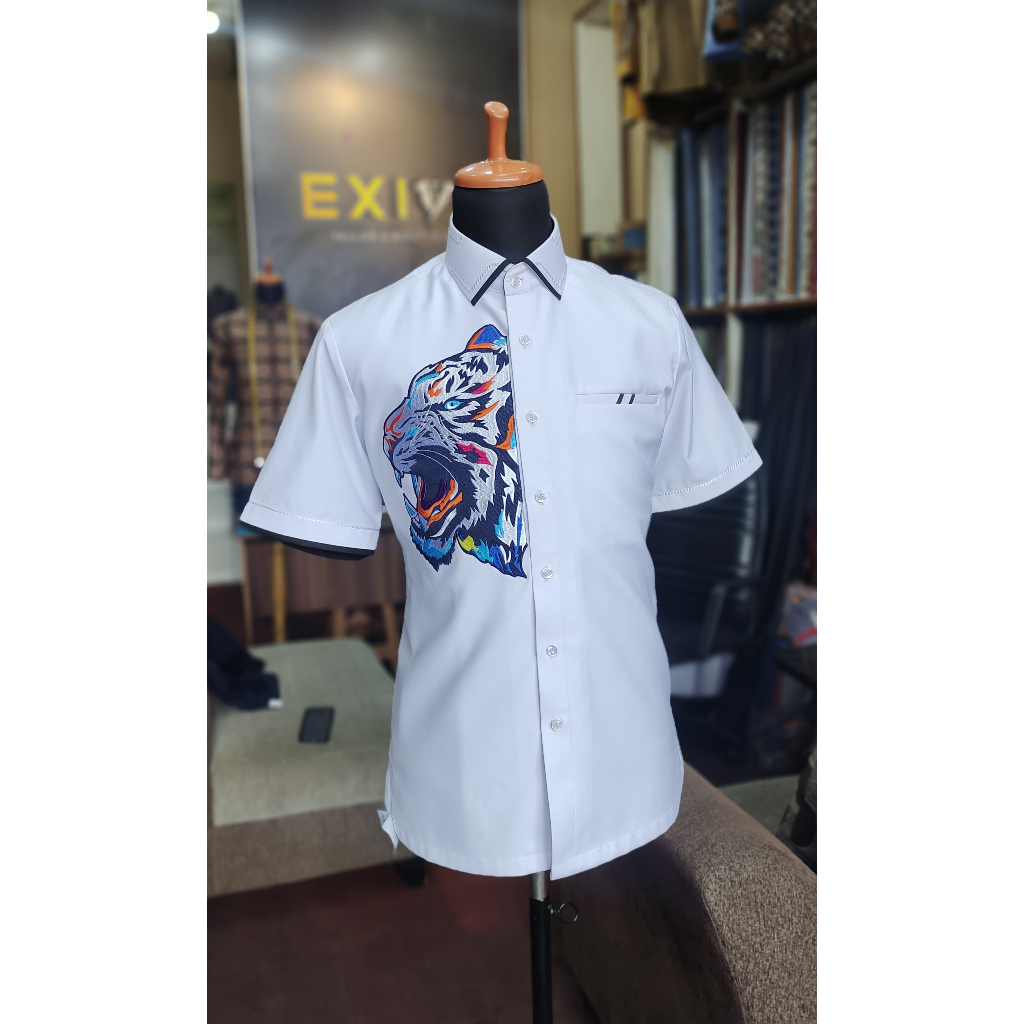 KEMEJA PUTIH BORDIR MACAN EXLUSIVE KEMEJA BORDIR HEWAN KEMEJA BORDIR TAILOR KEMEJA BORDIR 3D TAILOR/