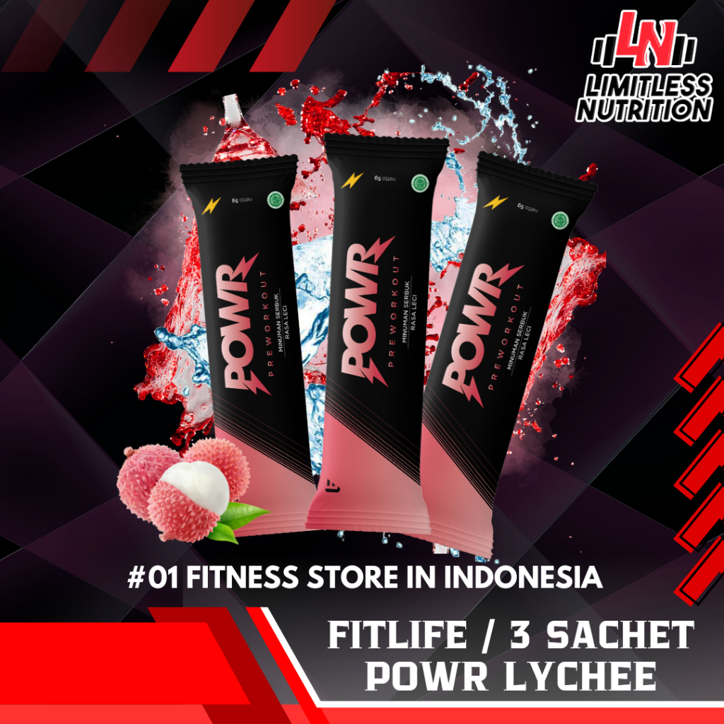 

FITLIFE Powr Pre-Workout 3 Sachet Preworkout Energy - Lychee