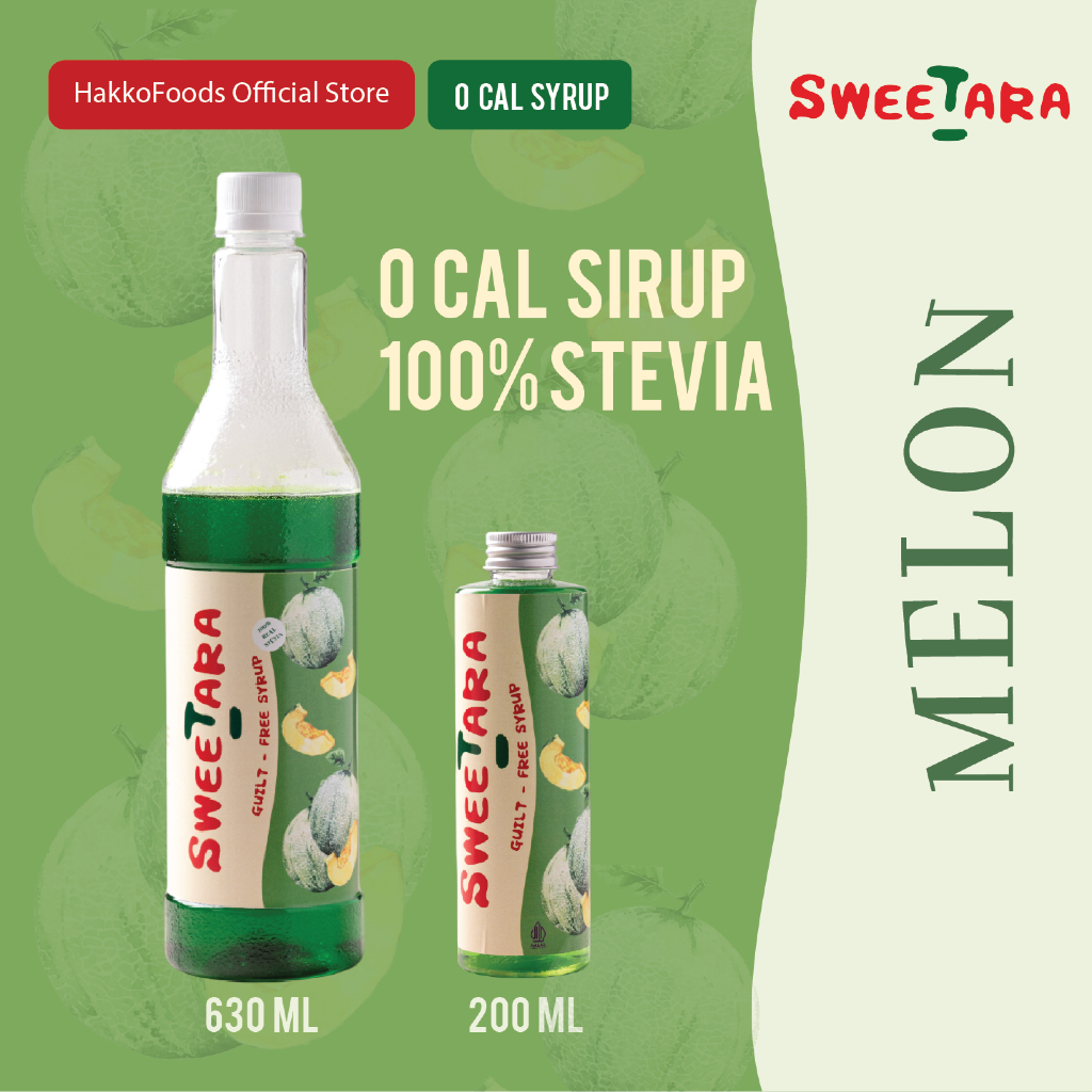 

Sweetara Sirup Melon | Sirup Stevia Zero Calorie 200 ml / 630 ml by Hakkofoods