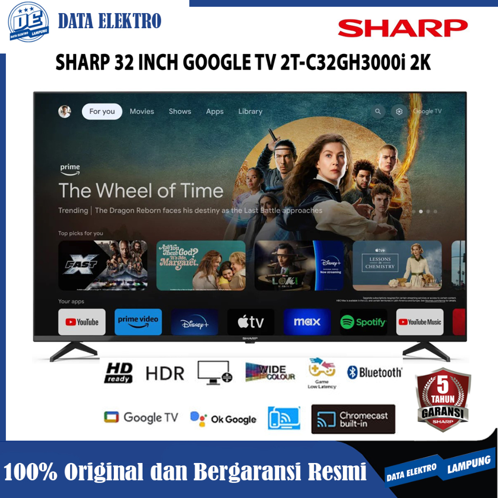 SHARP 32 inch 2T-32GH300i GOOGLE TV - Youtube/Netflix/Bluetooth/Google Voice/Garansi 5 Tahun Resmi