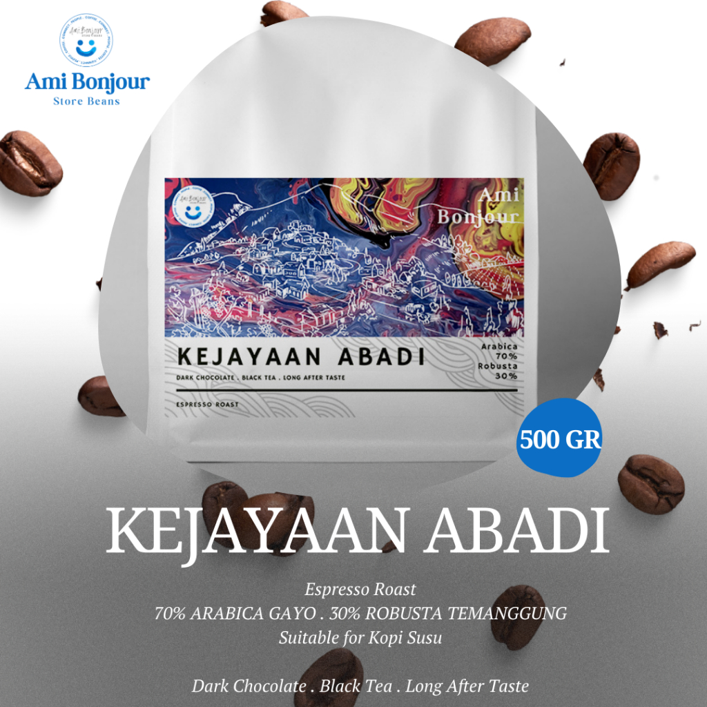 

Ami Bonjour - Kejayaan Abadi 70/30 - Biji Kopi Espresso Roast Coffee Bean - Kopi Susu Blend - 500 GR