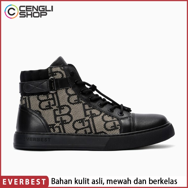 EM01 SEPATU BOOT EVERBEST PRIA ORIGINAL CASUAL KULIT BRANDED HITAM