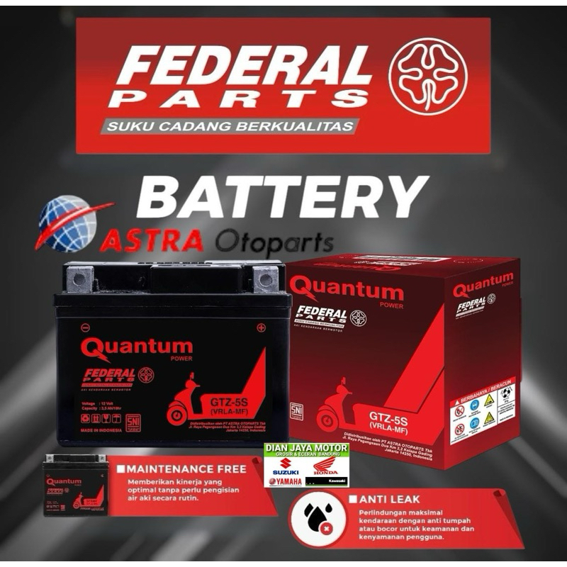 (Federal accu) aki motor astra GTZ5S 12V 3.5ah Beat vario mio j xeon byson vixion soul gt beat pop b