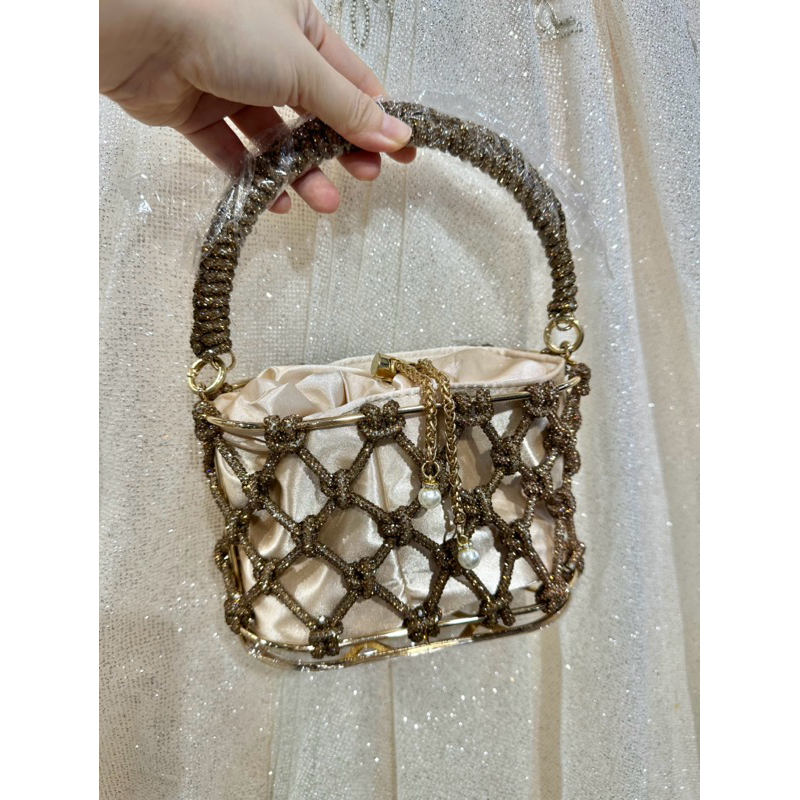 Tas Pesta Clutch Pesta Import Full Crystal Gold