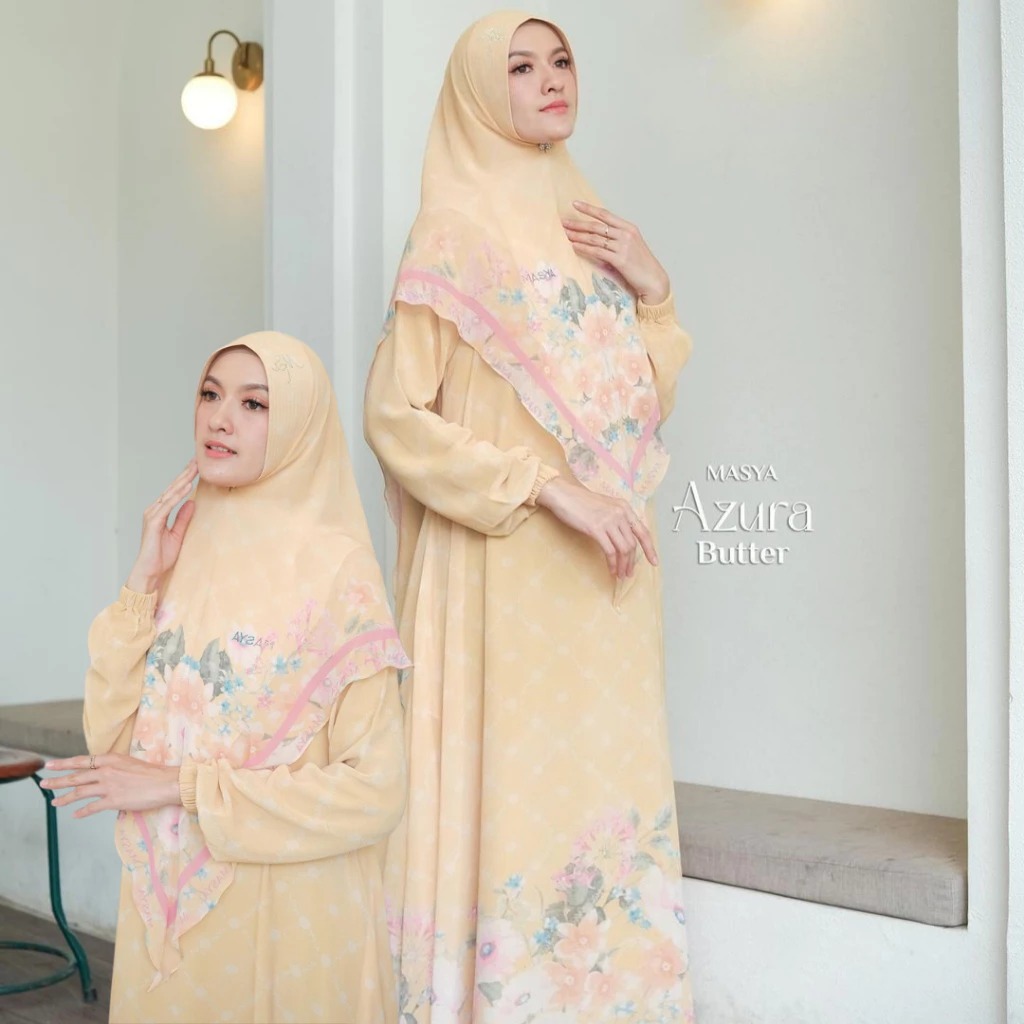 Set Gamis Dress Ceruty Babydoll Printing Premium Syari Branded Mewah Masya Syari Original Terbaru Az