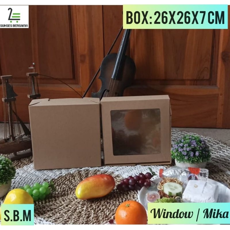 

Box 26x26x7cm Window / Mika Atas (E-FLUTE)/Kotak Kemasan Cake/Hampers/Kardus/Paking
