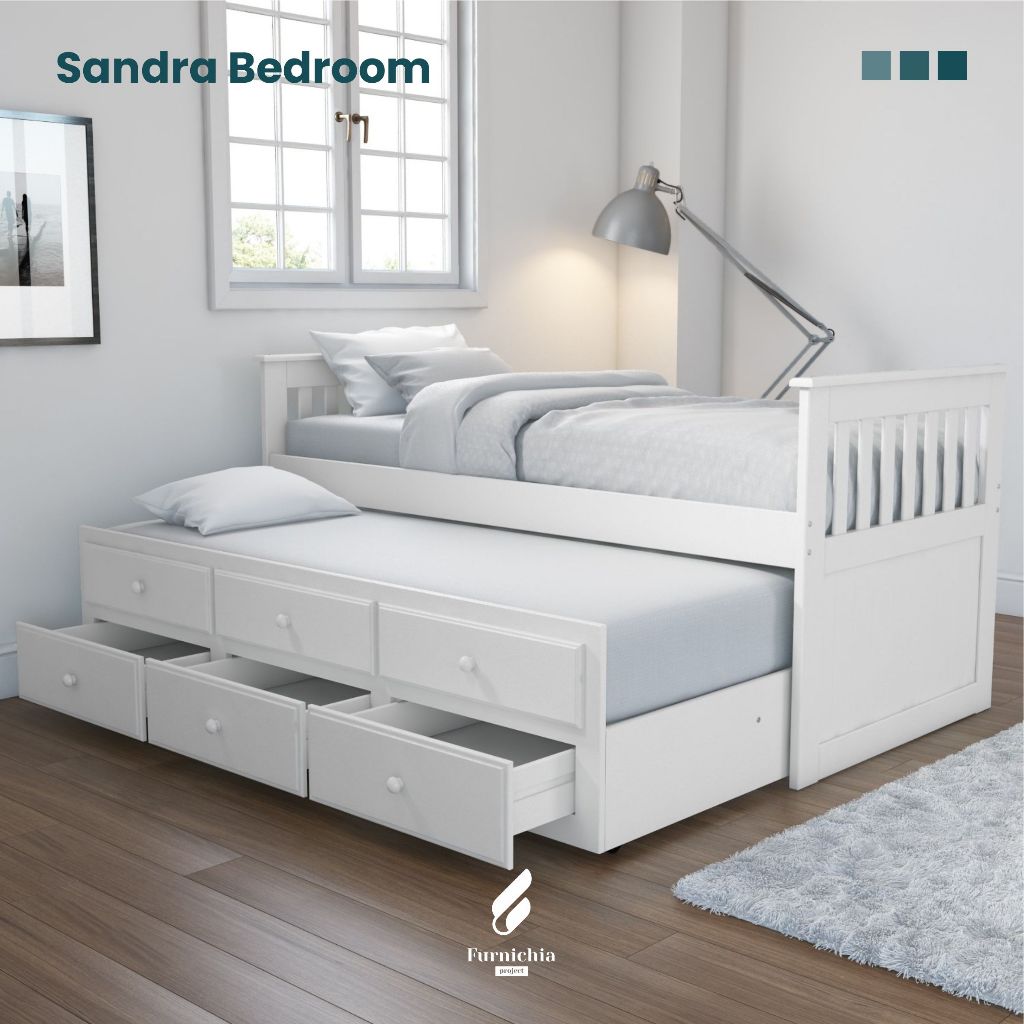 Ranjang tidur anak double bed, Kamar tidur double bed, Tempat tidur anak dan laci penyimpana,