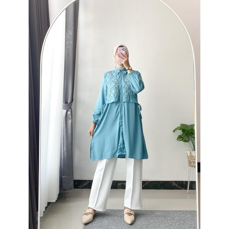 Savia tunik bordir atasan wanita muslim baju rayon bordir rempel