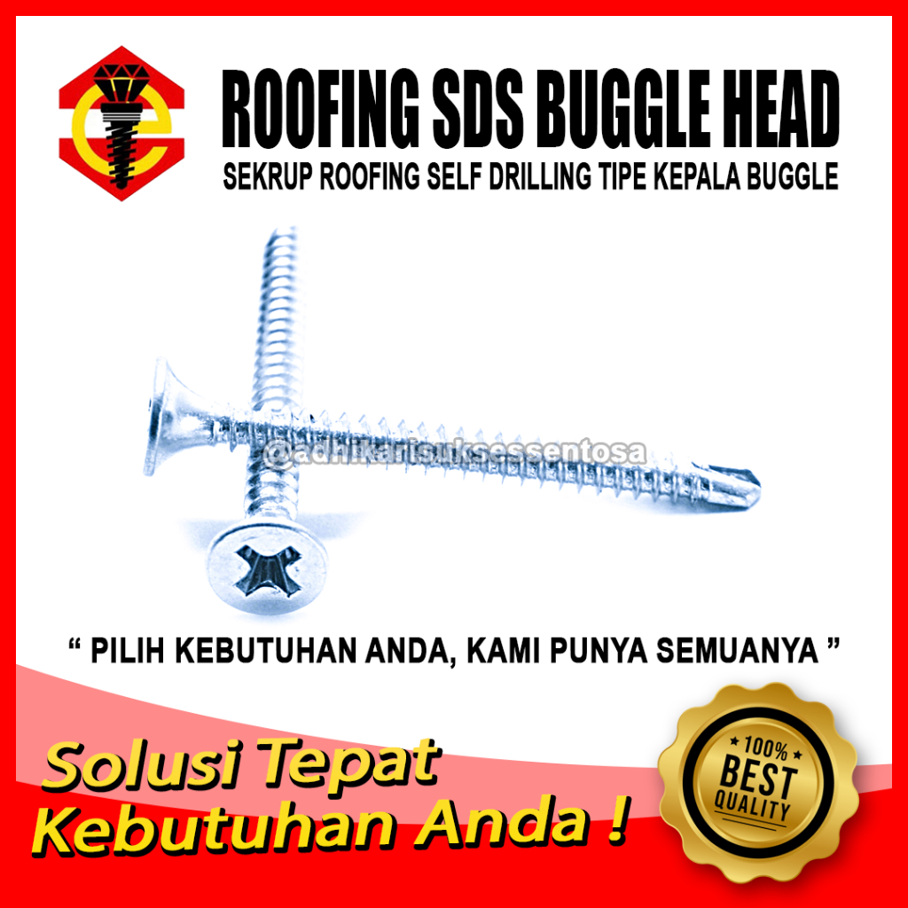(100 PCS) Sekrup Roofing BUGGLE HEAD SDS #6x25 / #6 x 1" (2,5 CM)