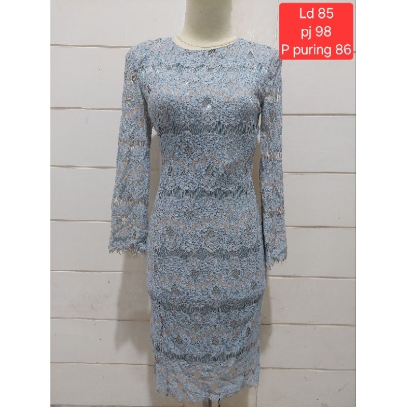 Midi dress Lace Dress brukat warna biru tosca