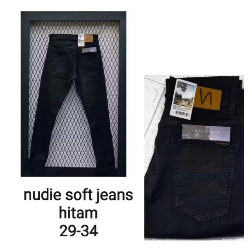 CELANA NUDIE JEANSPANJANG JEANS PRIA BAHAN NGARET MODEL PENSIL SLIM FIT COD Celana Jeans Pria Hitam/