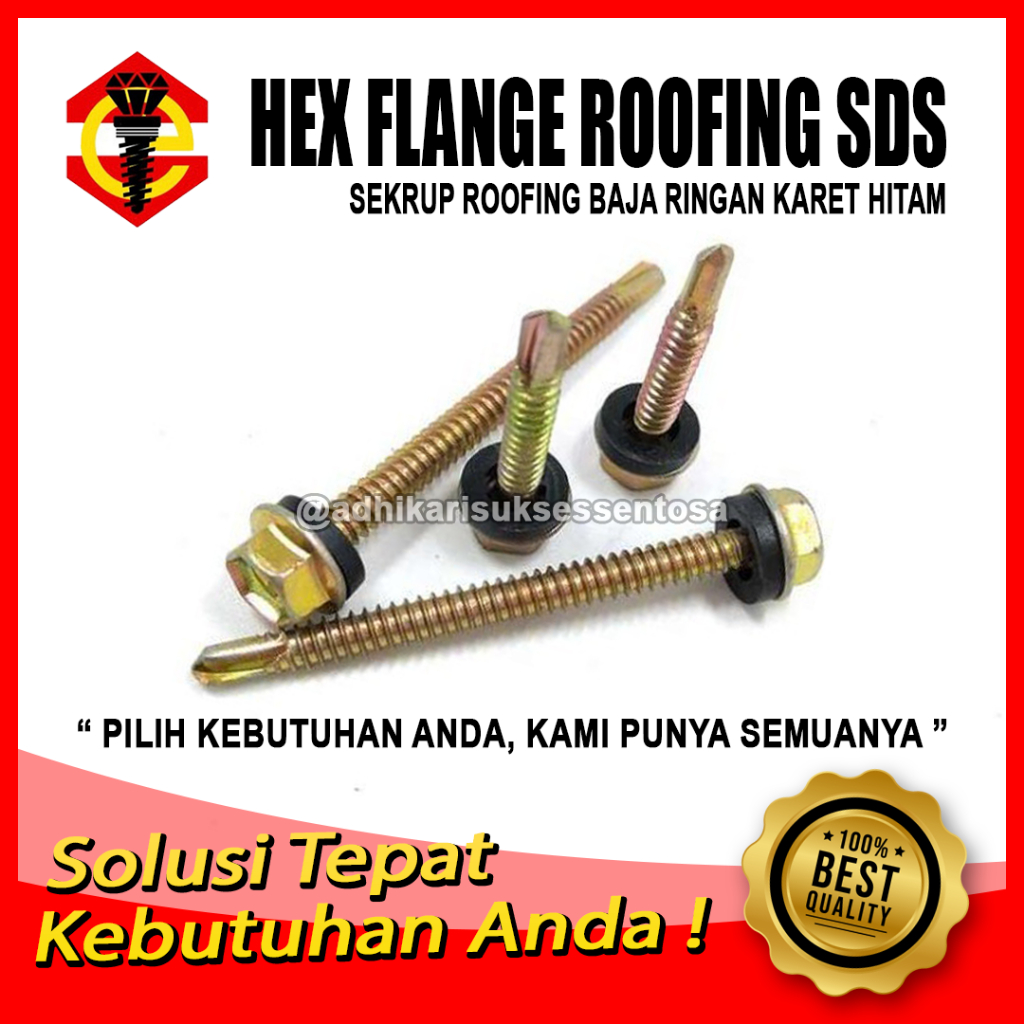 (50 PCS) Sekrup Roofing Kuning #12x75 / Hex Flange Self Drilling Screw M5x75 / Baut Baja Ringan 7,5 