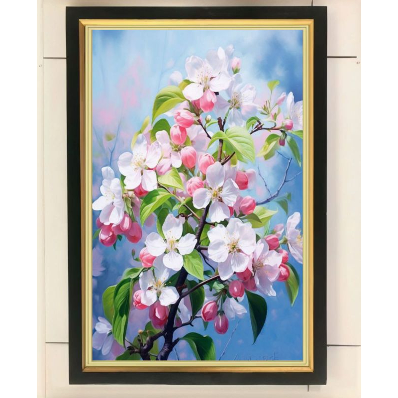 hiasan dinding poster bunga sakura plus bingkai uk 53*35