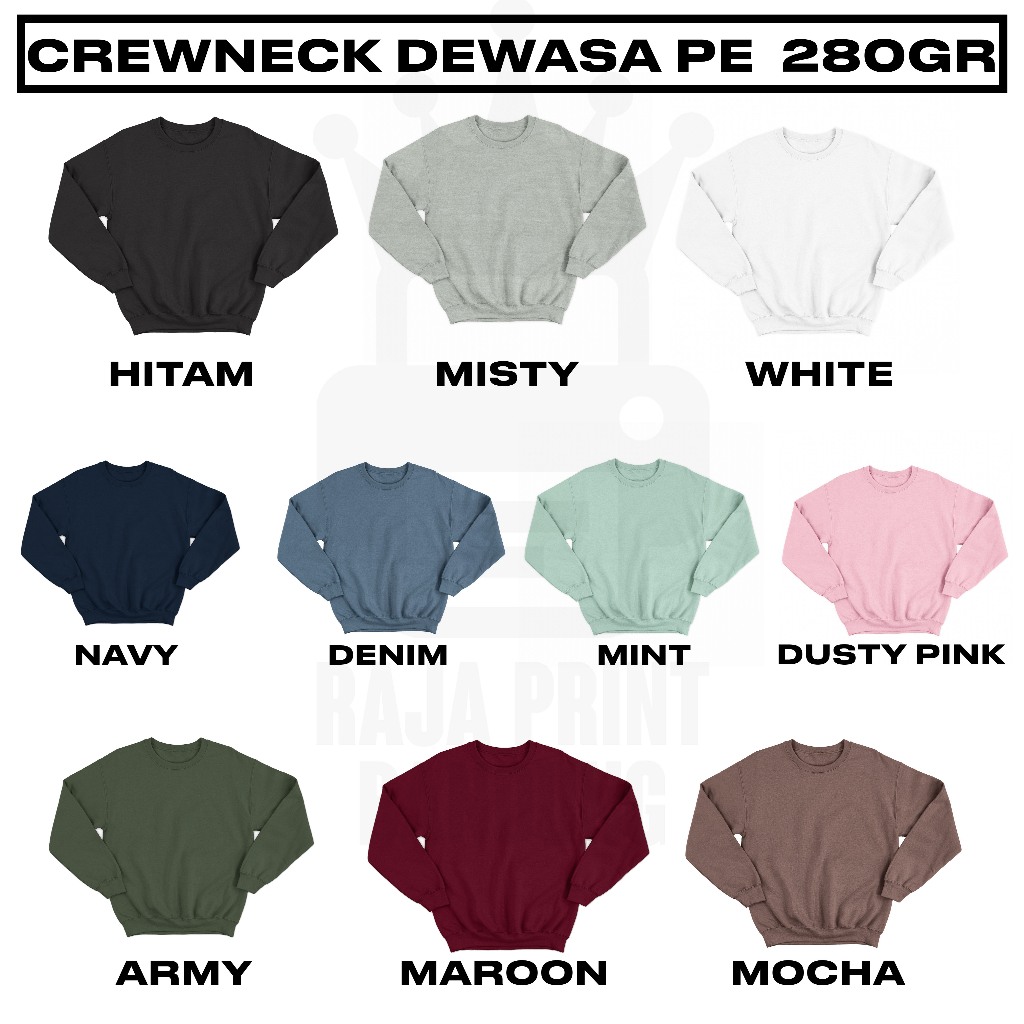 Sweater Polos Crewneck Cotton Katun Fleece PE 280gr