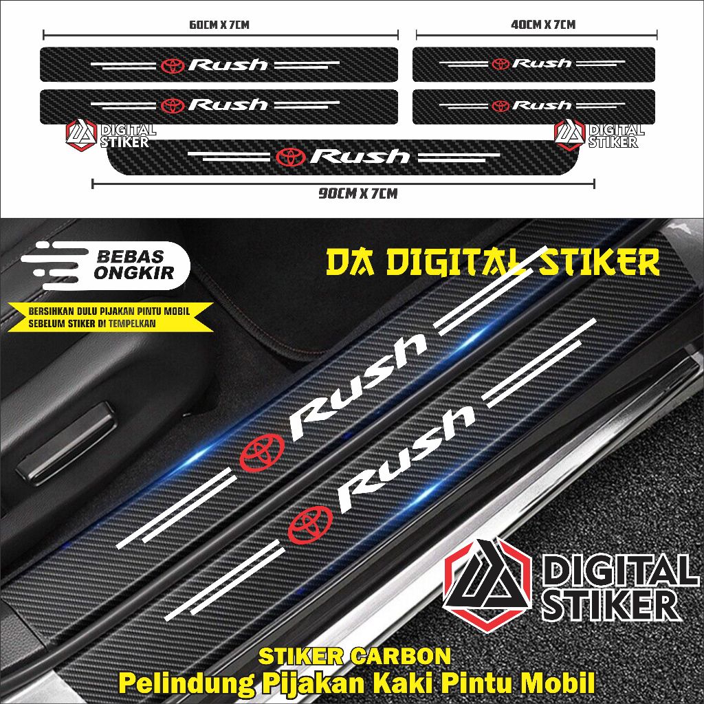 9pcs stiker carbon mobil rush 3D cutting stiker carbon pelindung pijakan mobil toyota rush
