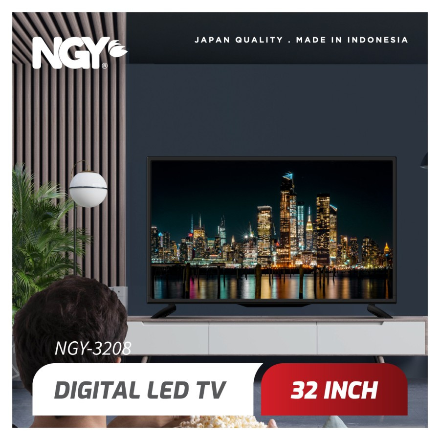 NGY LED TV Digital HD 32 inch / Televisi Kaca HDMI USB | 3208