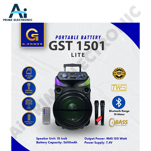 G-POWER GST 1501 LITE Speaker Portable 15 Inch Free 2 Microphone Wireless Speaker Bluetooth