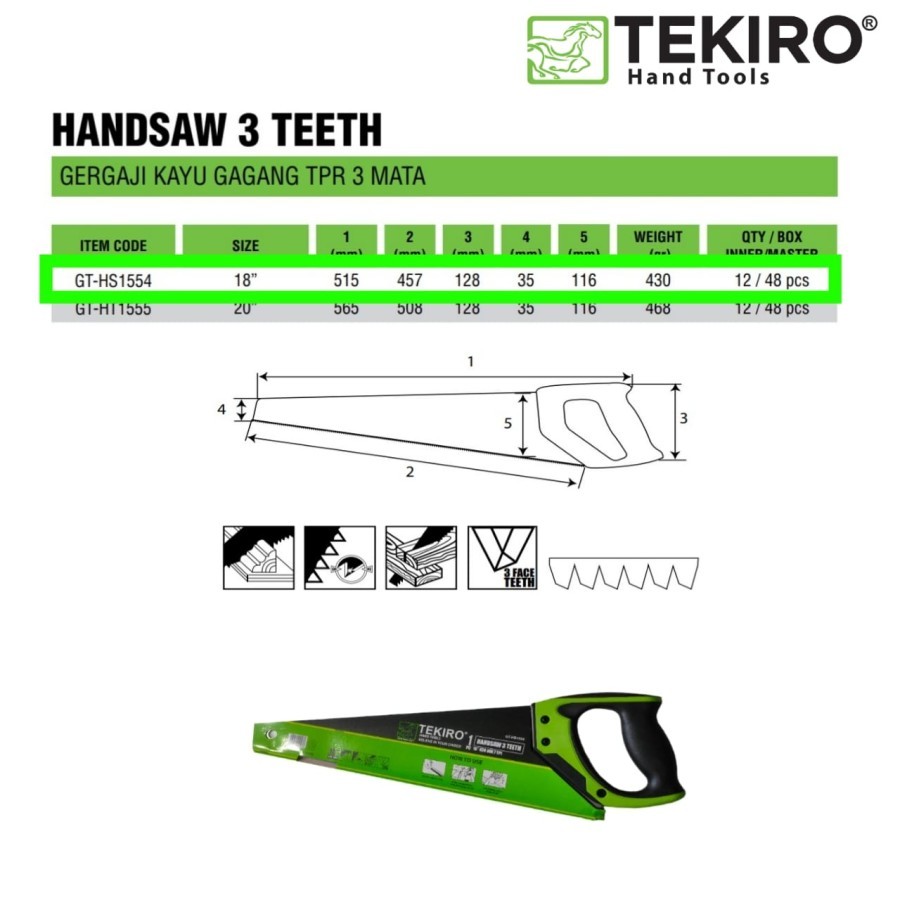 TEKIRO GERGAJI TANGAN GAGANG TPR 18 INCH 3 MATA GERGAJI KAYU Tekiro Gergaji Kayu 3 Mata 18 Inch Teki