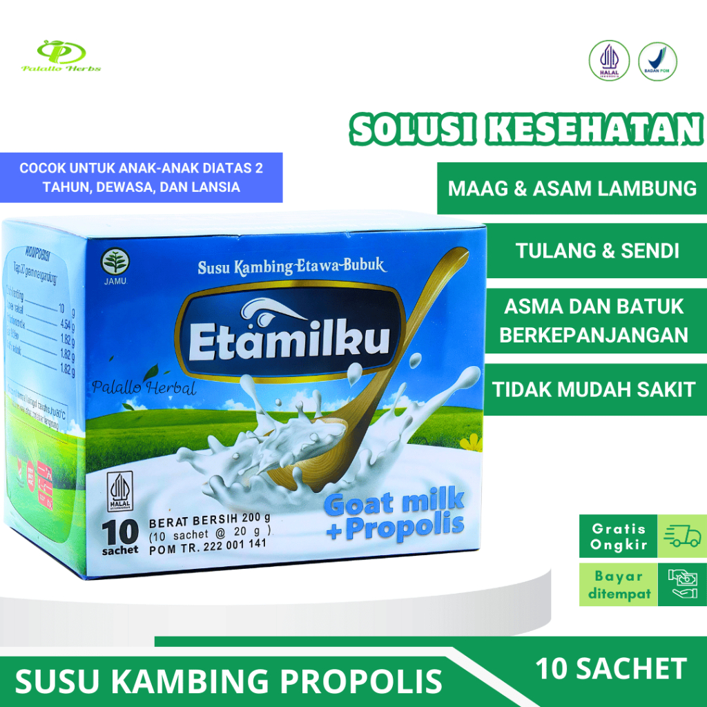 

BPOM Susu Kambing Etawa Bubuk ETAMILKU 1 BOX – untuk Maag, Asam Lambung, Tulang, & Daya Tahan Tubuh