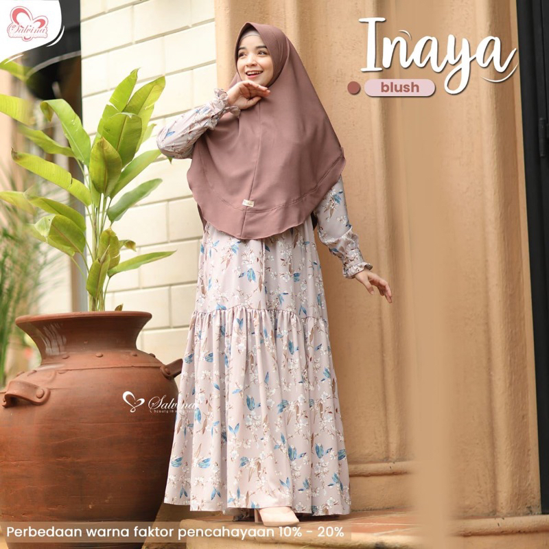 Inaya Dress set Khimar By Salvina Hijab / Gamis muslimah / Gamis syari / Gamis motif / Bahan Premium