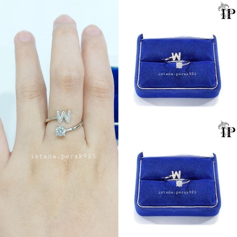 Cincin Perak Wanita Asli Silver 925 Lapis Emas Putih asli Model Nagita,Cincin Huruf Alfabet Adjustab