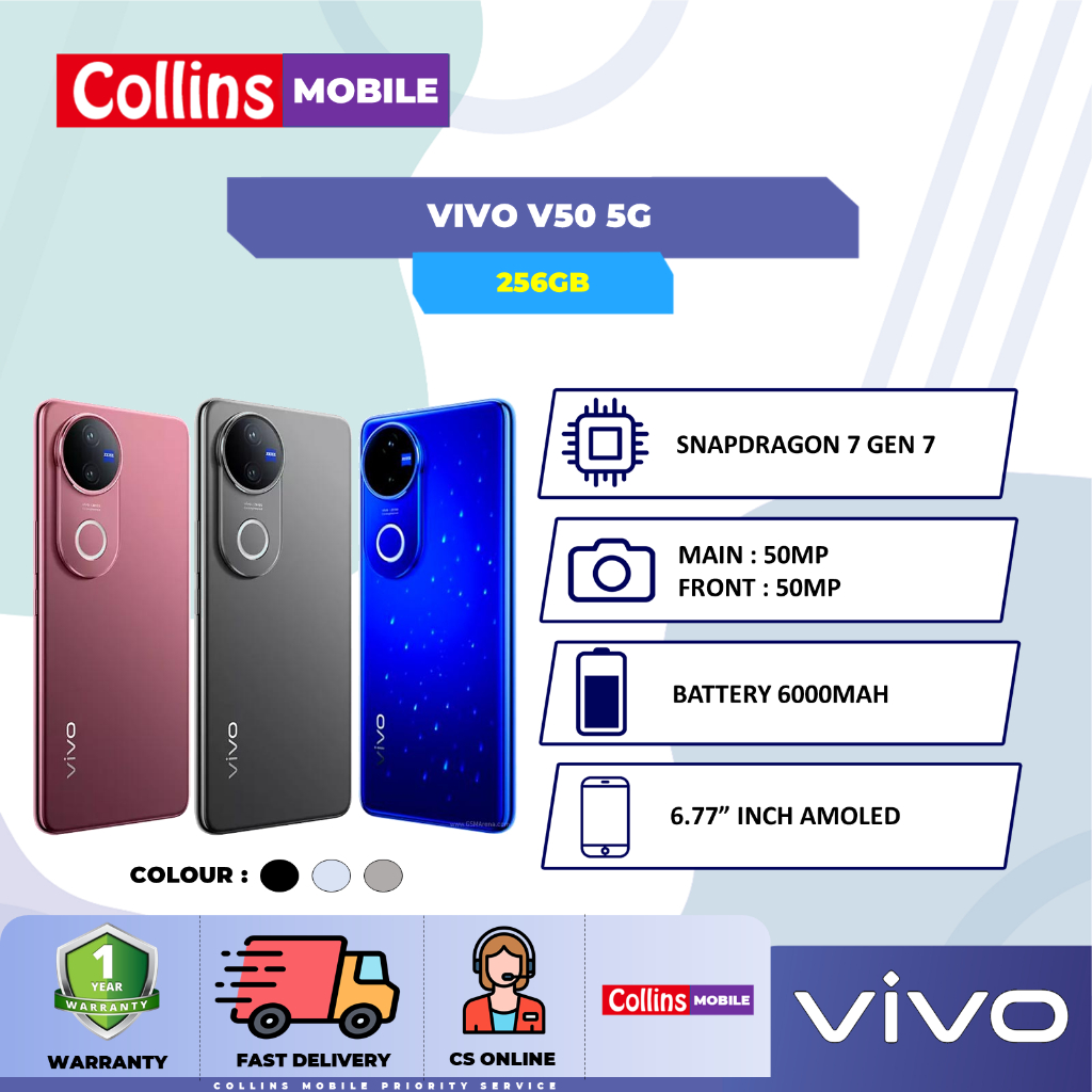 VIVO V50 5G 12GB 256GB Snapdragon 7 Gen 3 GARANSI RESMI INDONESIA