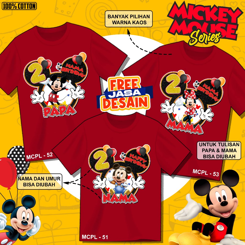 kaos ulang tahun anak kaos ulang tahun couple family kaos ultah couple keluarga birthday MickeyMouse