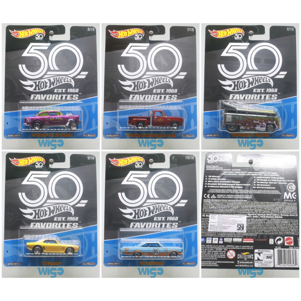 Hot Wheels 50th Anniversary Favorites 2 set paket 5pcs Hotwheels Diecast inc. Volkswagen T1 Drag Bus
