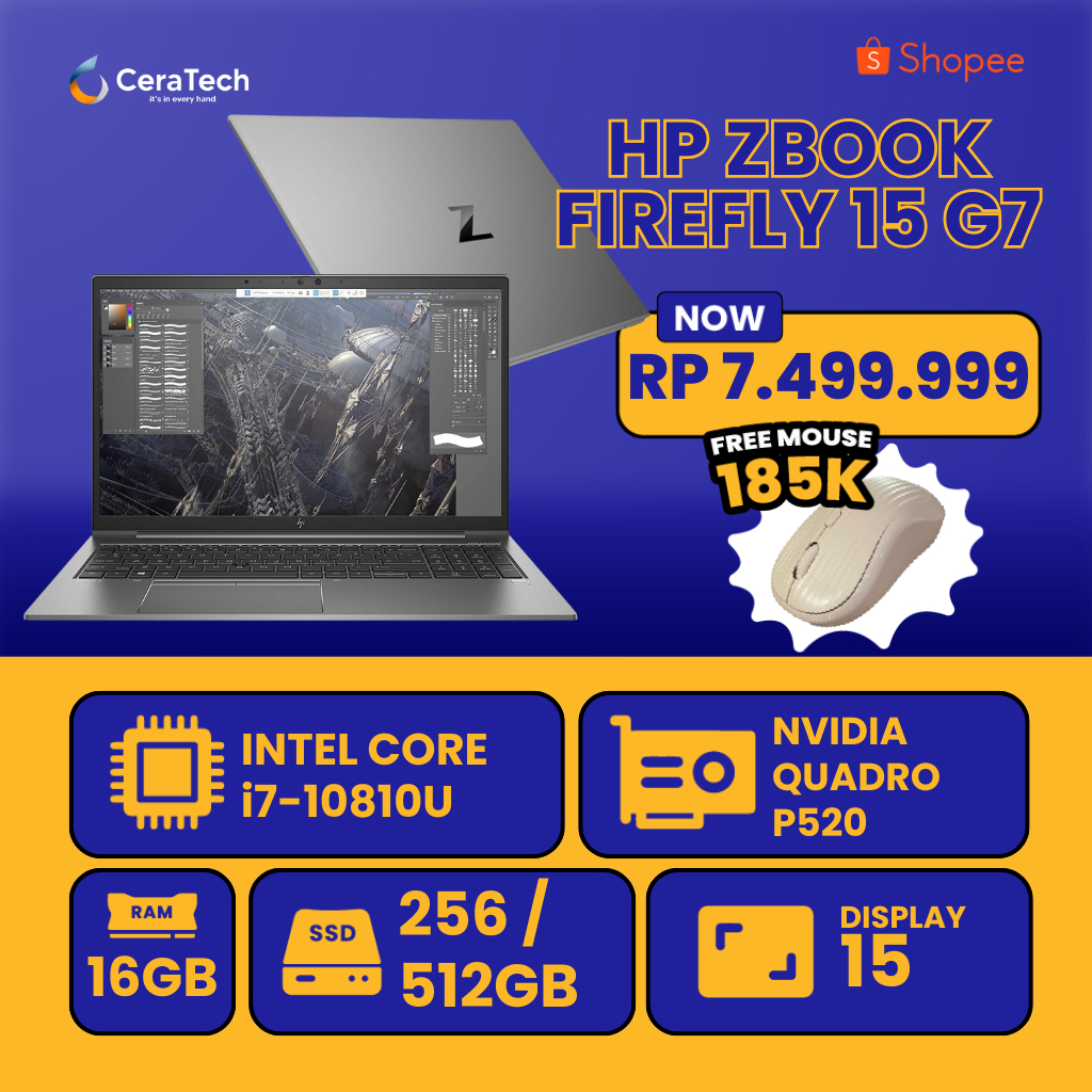 Laptop HP Zbook FireFly 15 G7 - Intel core i7 Gen 10 - Ram 16 ssd 256/512gb - Dual VGA Nvidia Quadro